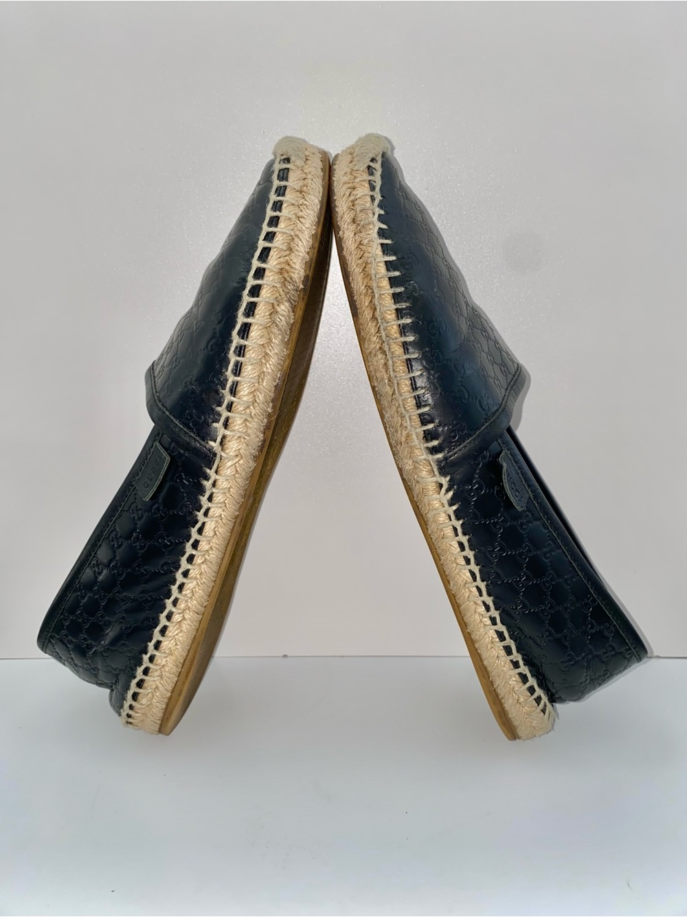 Gucci Microguccissima Black Leather Women's Espadrille Sandals with Dust Bag